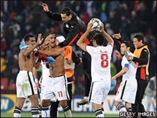 فرحة المنتخب المصري بعد الفوز