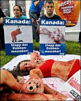 Campaña de PETA contra la matanza de focas en Canadá.
