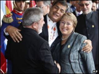 Luiz Inácio Lula da Silva, Rafael Correa e Michelle Bachelet. Foto: AP