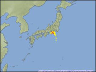 Localização do terremoto no Japão. Foto: © Japan Meteorological Agency