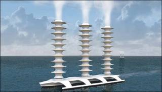 Barco que lanza gotas de agua a las nubes