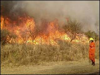 Fuego en la provincia de Córdoba, Argentina
