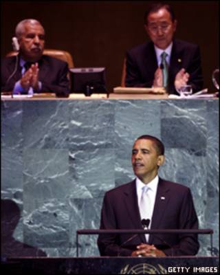 O presidente americano, Barack Obama, fala na reunião da ONU sobre o clima