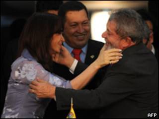 Cristina Fernández, pte. de Argentina; Hugo Chávez, pte. de Venezuela, y Lula Da Silva, pte. de Brasil