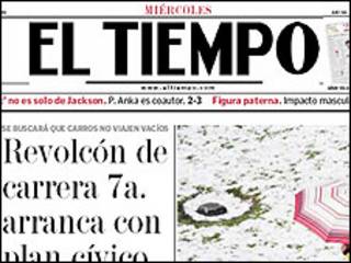 Portada de diario "El Tiempo"