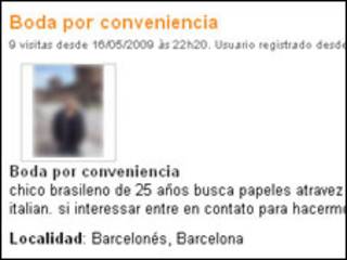 Anúncio em site espanhol