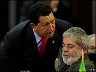 Presidente de Venezuela Hugo Chávez (izquierda) y de Brasil, Luis Inacio Lula da Silva