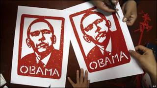 Imágenes de Barack Obama hechas por unas escolares chinas en Pekín