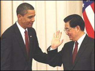 Barack Obama e Hu Jintao em Pequim