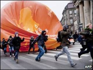 Manifestantes do Climate no Borders em Copenhague