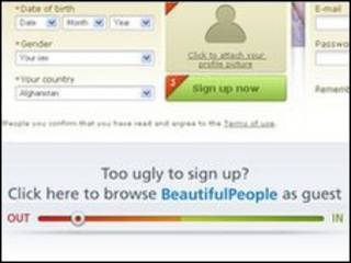 Tela do site de relacionamentos BeautifulPeople.com