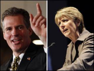 Candidato republicano Scott Brown y aspirante demócrata Martha Coakley