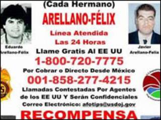 Cartaz onde se estipula a recompensa pela captura dos irmãos de Enedina Arellano Félix