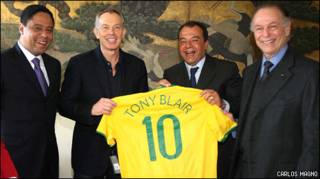 Orlando Silva, Tony Blair, Sérgio Cabral e Carlos Nuzman, em Londres