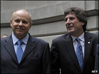 O ministro da Fazenda, Guido Mantega, e o ministro da Economia argentino, Amado Boudou.