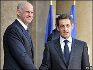 George Papandreou y Nicolas Sarkozy.