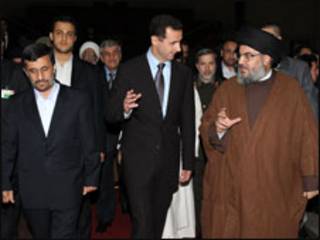 نصر الله ونجاد وبشار الاسد