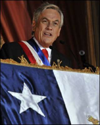 O presidente Piñera durante o primeiro discurso. Foto AP/ Jorge Sanchez