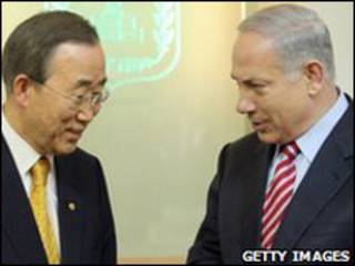 Ban Ki-moon, secretario general de ONU (izquierda) y Benjamin Netanyahu, primer ministro de Israel (derecha).