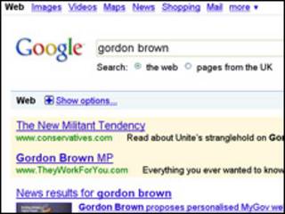 Resultados en Google en la búsqueda de Gordon Brown