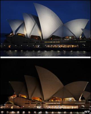 La Ópera de Sydney durante la "Hora del Planeta"
