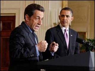 Os presidentes da França, Nicolas Sarkozy, e dos EUA, Barack Obama