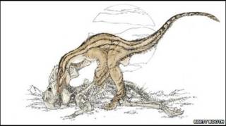 Velociraptor comendo restos de Protocerátopo