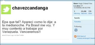 Pantallazo del Twitter de Chávez