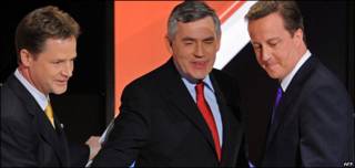 Nick Clegg, Gordon Brown, David Cameron
