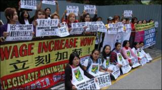Protes migran di Hong Kong Februari lalu