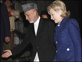 Hamid Karzai dan Hillary Clinton