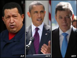 Hugo Chávez, Barack Obama y Juan Manuel Santos.