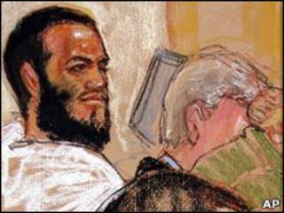 Ilustração mostra Omar Khadr na abertura do julgamento