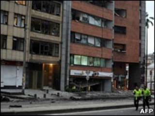 Local da explosão em Bogotá