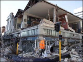 Destruição no centro Christchurch, na Nova Zelândia
