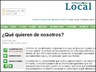 Editorial na página do jornal El Diario