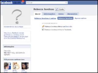 Perfil falso da jovem britânica Rebecca Javeleau no Facebook