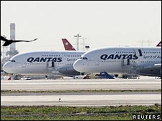 A380 da Qantas no Aeroporto de Los Angeles (arquivo)