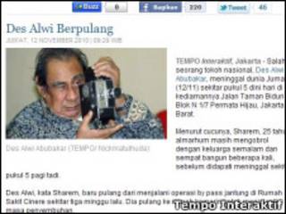 Kabar Des Alwi berpulang menjadi pembicaraan di media nasional