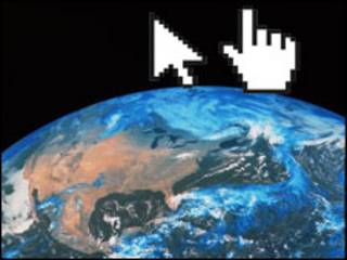 Imagen del mundo con el puntero de un mouse