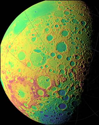 Mapa topográfico do hemisfério sul da Lua captado pelo Lola (foto: Nasa/GSFC/MIT/SVS)