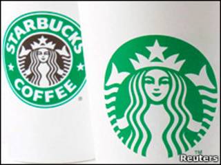 Старый и новый логотип Starbucks