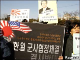 韓國民眾抗議日韓軍事合作(2011年1月10日)
