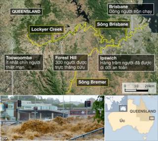 Lũ đang đổ về Brisbane, thành phố lớn thứ ba tại Úc