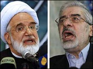 Karroubi (esquerda) e Mousavi (direita)/AFP