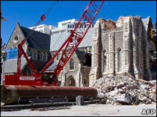 Escombros da catedral de Christchurch