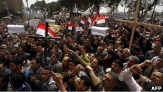 احتجاجات قبطية أمام مبنى التلفزيون في القاهرة