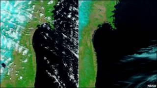 Mapa satelital de Japón antes y después del terremoto