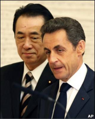 O presidente francês, Nicholas Sarkozy, e o premiê japonês, Naoto Kan