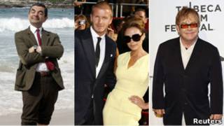 David y Victoria Beckham, Mr. Bean y Elton John